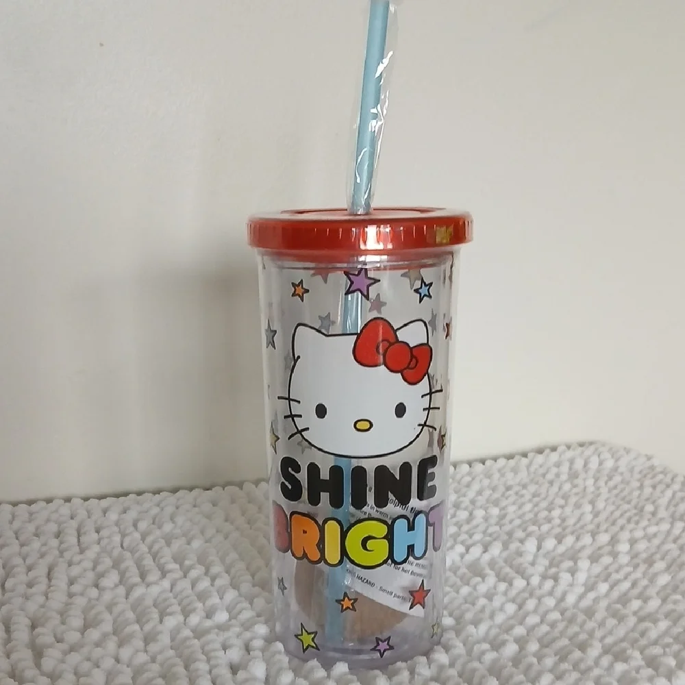 Hello‎ Kitty Colorful Girly SHINE BRIGHT Tumbler with Red Lid and Colorful Stars